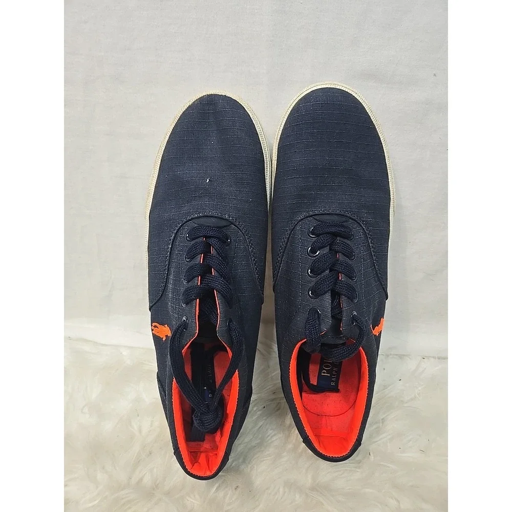 Polo Ralph Lauren Vaughn Navy Ripstop Leather Fashion Sneakers Men's 11D Orange‎
